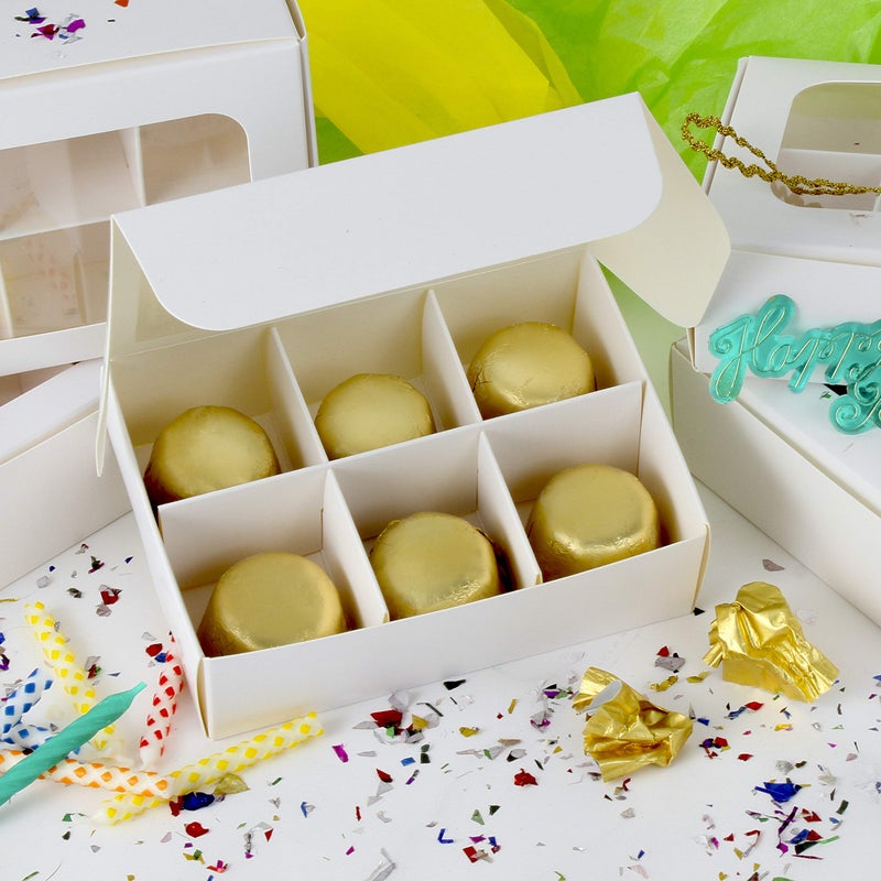 GRETEL BAKING 20pcs White Treat Boxes with Window and Dividers | 6 X-SMALL compartments | 5 x 3.5 x 1.57 in | Empty candy boxes for gift giving, truffle box - perfect for Valentine's Day - Image 3